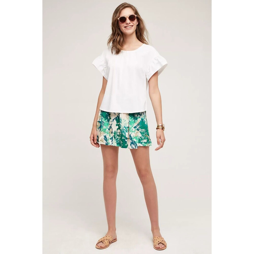 ELEVENSES‎ by ANTHROPOLOGIE NWT Kadu Pleated Skort in Green Motif Size 2